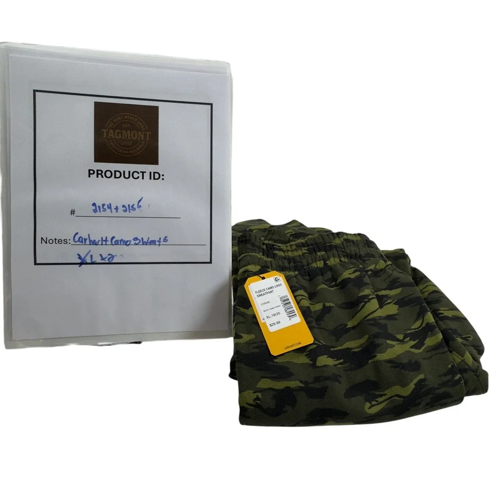 Carhartt Kids Fleece Camo Logo Sweatpants XL (18/20) Green Black Camo NEW $30